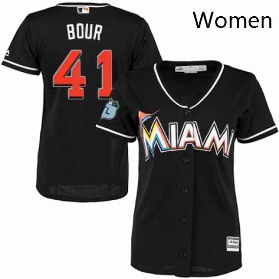 Womens Majestic Miami Marlins 41 Justin Bour Authentic Black Alternate 2 Cool Base MLB Jersey